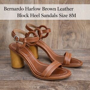 Bernardo Harlow Brown Leather Block Heel Sandals Size 8M